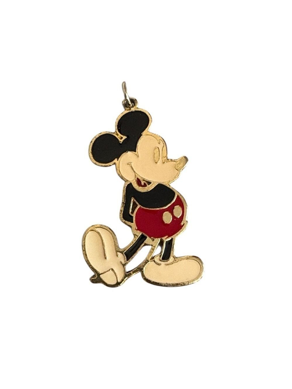 Vintage Mickey Mouse Pendant Enamel Inlay Gold Tone Detail Walt Disney Red Multi